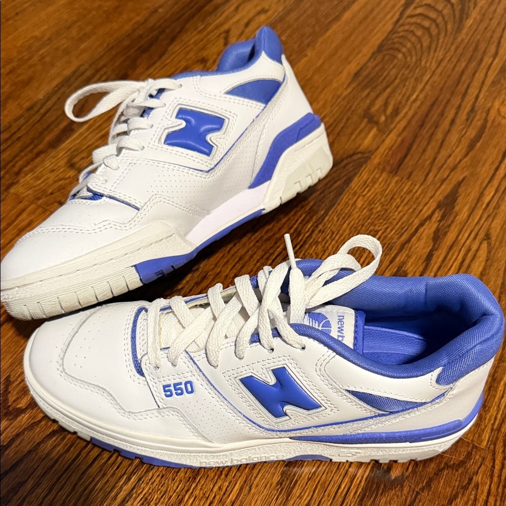 New Balance White and Blue Sneakers